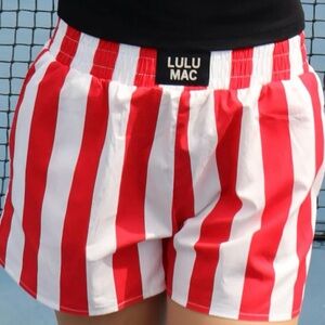 Red and White Striped Women's Athletic Shorts